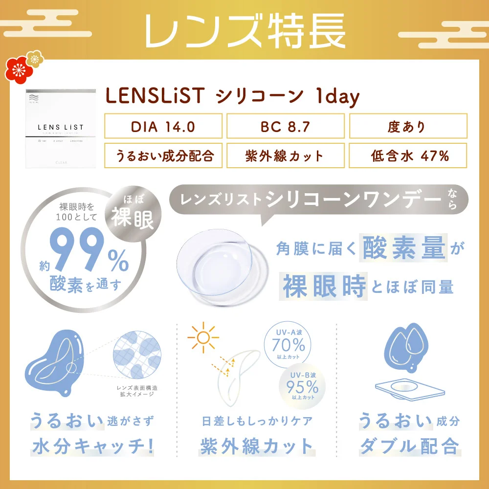 レンズ特長 LENSLiST 1day クリア